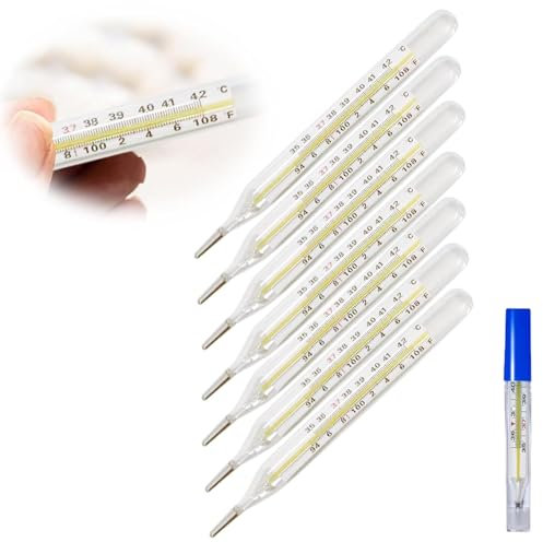 1/2/3/5/7 Stück Fieberthermometer Basalthermometer, 35-42 Grad Celsius/94-108 Grad Fahrenheit Quecksilberfreies Klassisches Traditionelles Glasgenauigkeitsthermometer, Verwenden FüR Erwachsene (7)