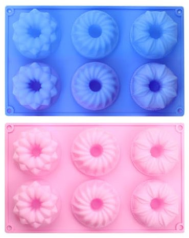 DONGKER Mini Moules a Gâteaux,2 Moules a Gâteaux Cannelés en Silicone a 6 Cavités pour la Cuisson de Cupcakes,Beignets,Pain de Maïs,Brownies,Gelées et Muffins