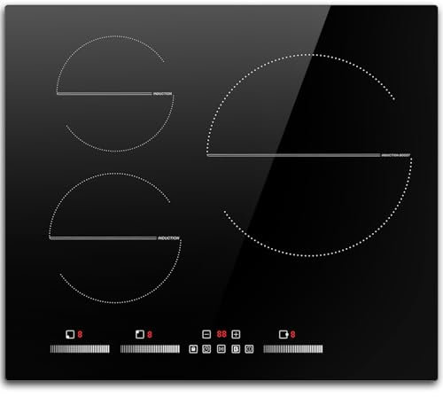 Plaque Induction 3 Feux, DELITEER Plaque Cuisson Induction Encastrable 60CM, 6500W, Contrôle Indépendant, Booster, Verrouillage de Sécurité, Minuterie, Pause, Pas de prise 230V
