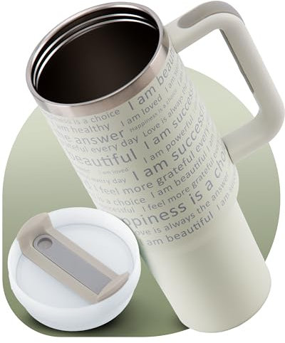 Affirmation Becher - Trinkbecher mit Deckel und Strohhalm - Kaffeebecher - Affirmation Tasse - Thermobecher to go - Kaffee to go Becher - Trinkbecher für kalte und warme Getränke - Motivation Cup