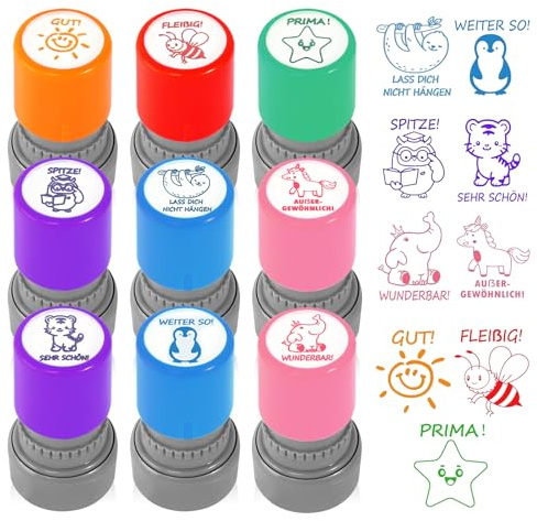 9 Stück Lehrerstempel Selbstfärbende Stempel Lehrer Lob Ermutigung Kinderstempel Lehrer Bewertung Belohnung Motivation Briefmarken Cartoon Lob Siegel Ermutigung Schüler Hausaufgaben Stamper