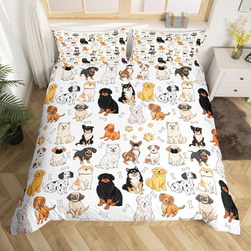 Homewish Bettbezug 140 x 200 cm, für Kinder, süßer Hund, Bettwäsche für Einzelbett, Mops, Corgi Kawaii, Bettwäsche-Set, Cartoon-Hunde, wendbare Tagesdecke