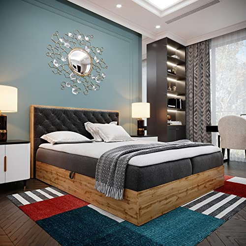 FURNISTAR Boxspringbett LOFT 3 Doppelbett - Das Perfekte Bett für Ihr Schlafzimmer. 200x220cm Mit Bonellmatratze, Bettkasten für Bettwäsche und Topper. Mit Kopfteil. (Schwarz, 200x220)