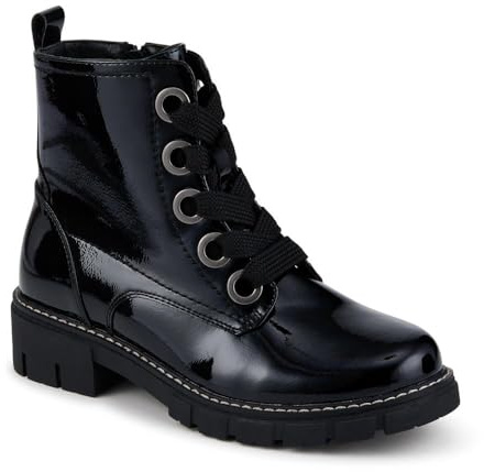 Wide-Fit Chunky Ankle Boots - Black Patent Size 4
