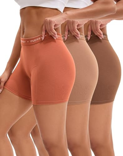 INNERSY Womens Boxers Underwear Ladies Boxer Shorts Knickers Pack of 3 | Stretch Cotton Boyshorts Panties, Mid Rise Pants, Sporty Logo Waistband, Tag-free, Under Dresses/Skirts, for Daily Wear