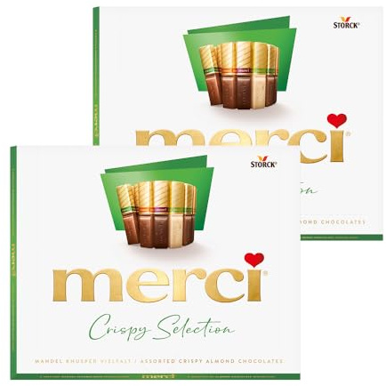 merci Finest Selection Mandel Knusper Vielfalt – 2 x 250 g – Erlesene Nuss-Schokoladen-Spezialitäten – Gefüllte und nicht gefüllte Pralinen