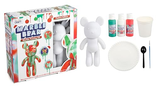 Marble Bear Paint Pouring kit, with Festive Colours, Create a Vibrant Bear for Christmas