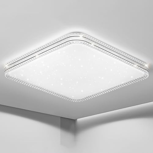 AIRUI Quadratisch LED Deckenleuchte Gypsophila Acrylschirm Deckenlampe Modern Unterputzmontage Kristall Deckenbeleuchtung Für Wohnzimmer Schlafzimmer(40x40cm, 36W,Black, Cool White)