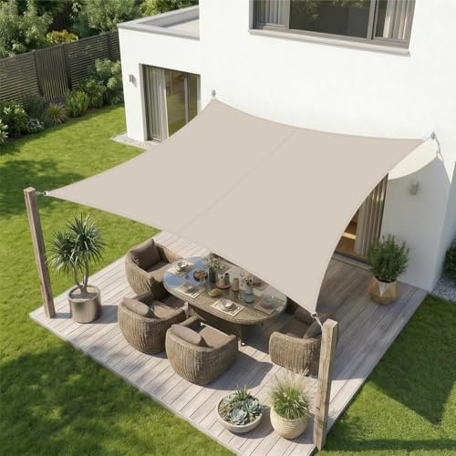Sekey Sonnensegel Wasserdicht 3x3m Quadratisch, Sonnenschutz hochdichtes PES 160g/m² Wetterfest & Reißfest, Nahtversiegelung (Zuverlässig Dicht) & 95% UV Schutz, für Balkon Terrasse Garten, Taupe