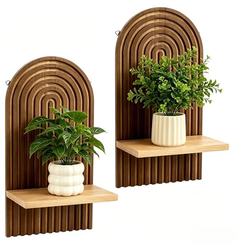 PH PandaHall 2 Set Wandregal Natürliche Holz Bogen Wand Kerzenleuchter 35x18cm Holzregal Gewölbte Holzhänge Regale Wand Dekoration Für Wanddeko Badezimmer Wohnzimmer Kaffee Farbe
