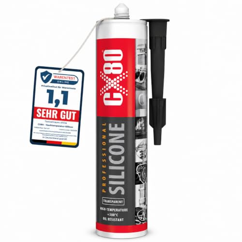 CX80 | Hochtemperatur Silikon transparent | Dauerelastische Versiegelung für Temperaturen von -65°C bis +380° | Für Bauwesen, KFZ und Industrie| Beständig gegen Öle, Benzin und Fette | 310ml Kartusche