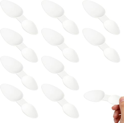 10Pcs Reusable Medicine Spoon 2.5ml/5ml White Double-Sided Plastic Spoon for Measuring Sugar Oil Medicine Cereal Milk Powder Coffee Powder Washing Powders for Home School&Office