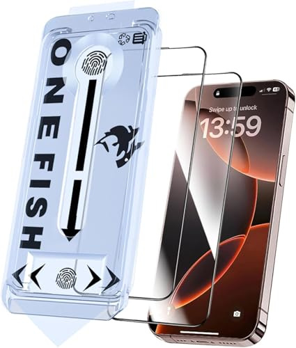 OneFish for iPhone 16 Pro Screen Protector Case Friendly Easy Installation Auto-Dust Removal Bubble Free, Anti Fingerprint,Anti-Scratch HD Clear 2 Pack