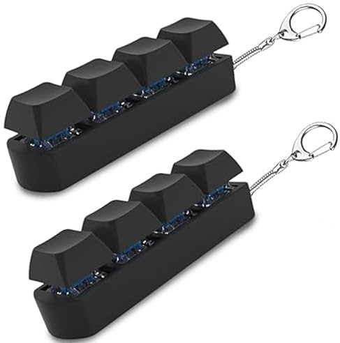 2 Pcs Keyboard Fidget Toy,Portable Fidget Keyboard with Keychain,Durable 4-Button Keyboards Clicker Fidgets Toy,Funny Fidgets Clicker,Fashional Functional Gifts for Adults and Kids(Black)