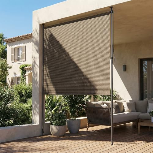LIFERUN Tenda Verticale HDPE 150×310 cm Marrone, Tenda a Pinza Estensibile, Senza Forare, Privacy, Protezione Solare UV, Antivento, Resistente Alle Intemperie - per Balcone, Giardino, Terrazza