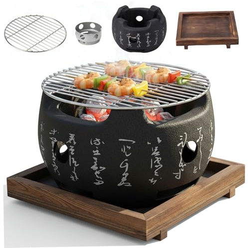CAKEEYUM Japanese Grill Small Yakitori Grill with Mesh & Base Portable Indoor BBQ for Yakiniku Yakitori Robata BIg