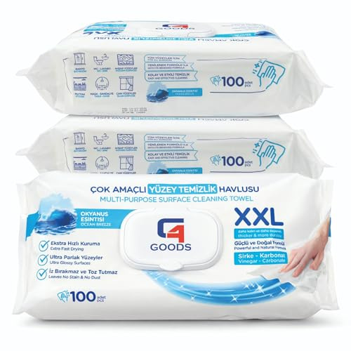 G4GOODS Extra Large Scented Wet Wipes, 300 Count (Pack of 3) Ocean Breeze Cleaning Wipes, Multi Surface Disinfectant, Kills 99.99% Germs, Thick Cloth Wipes for Kitchen, Bathroom & Hands, Alcohol Free