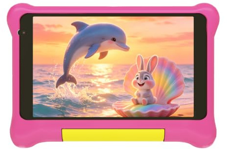 MUTSAY Tablette Enfants 7 Pouces Android Tablette Éducative 5Go RAM+32Go, Extensible TF 128Go, Contrôle Parental, WiFi 6 & Bluetooth, Étui Antichoc Inclus, Cadeau Fille Garçon (Rose)