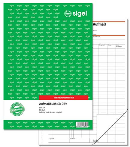 SIGEL SD069 Aufmaßbuch selbstdurchschreibend, beliebig viele Kopien, A4, 50 Blatt, aus nachhaltigem Papier