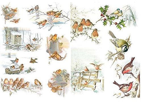 Zita's Creative Reispapier A4 - Wintervögel 3. Motiv-Strohseide, Strohseidenpapier, Decoupage Papier