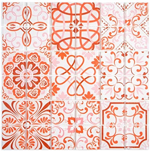 Retro Vintage Mosaik Fliese Transluzent rot Glasmosaik Crystal SWISS für WAND BAD WC DUSCHE KÜCHE FLIESENSPIEGEL THEKENVERKLEIDUNG BADEWANNENVERKLEIDUNG Mosaikmatte Mosaikplatte