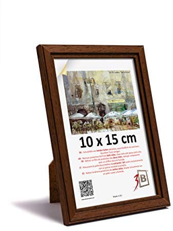 3-B Bilderrahmen GERA - Dunkel Braun - 10x15 cm - Holzrahmen, Fotorahmen, Portraitrahmen mit Acrylglas
