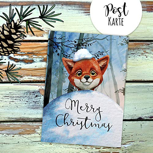 ilka parey wandtattoo-welt A6 Weihnachtskarte Weihnachtsgrüße Postkarte Print Fuchs mit Schnee im Winterwald Grußkarte Karte Merry Christmas pk221 - ausgewählte Menge: *1 Stück*