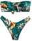 ZAFUL Damen Bandeau Schulterfrei Bikini Set Sexy Strandkleidung mit Blumenmuster Knote (Grün, M)