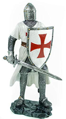 Joh. Vogler GmbH Deutscher Kreuzritter mit Schild und Schwert Ritter Kreuzzug weißer Umhang Deko Skulptur