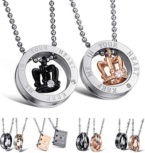 Kim Johanson Edelstahl Pärchen Halsketten *Verschiedene Motive & Farben* in Roségold, Gold & Silber Freundschaftskette, Geschenk, Glücksbringer, Schmuck, Kette inkl. Schmuckbeutel (Crown)