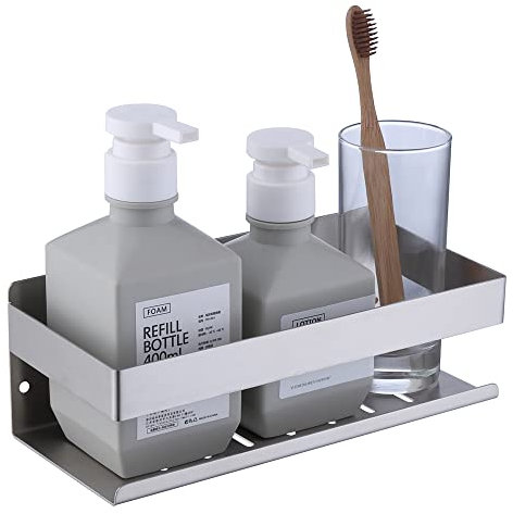 HomeHeng Mensola da doccia autoadesiva, montaggio a parete, senza foratura, 23 cm, in acciaio inox SUS304, finitura spazzolata, H91107-23BN