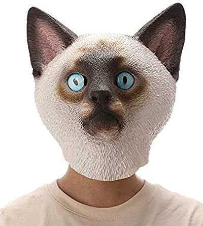 PartyHop Maschera di Gatto Siamese Maschere per Animale in Lattice Realistico Per Halloween Carnevale Festa in Costume Parata