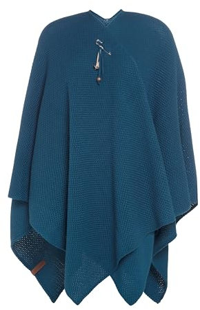 KNIT FACTORY - Jazz Poncho - Elegant Gestrickter Damen Cape - Wickelschal mit Wolle - Hochwertige Qualität - Petrol