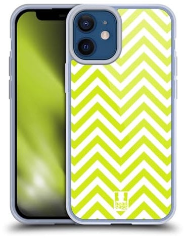 Head Case Designs Lime Green Neon Zigzag Gel Case [Military Grade Protection] Compatible with Apple iPhone 12 Mini and Compatible with MagSafe