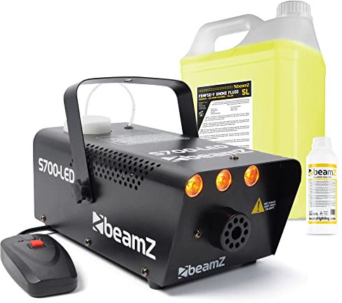 BeamZ S700-LED Nebelmaschine mit LED Flammeneffekt, Set inkl Nebelfluid und Reiniger, 700 Watt, Fogger, Party Rauchmaschine, Fog Machine, Kabelfernbedienung, Disco Partynebel, Hochzeiten