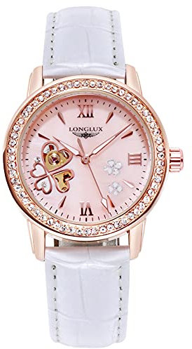 RORIOS Mode Montre Femme Mécanique Automatique Remontoir Montre avec Bracelet Cuir Etanche Casual Diamant Montre pour Fille