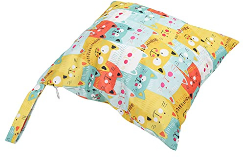 Baby Stoffwindeltasche TPU Stoff Cartoon Muster Single mit Reißverschluss Waschbar Wiederverwendbare Hängende Windel Organizer für Wandern Im Freien Reisen (11,8 X 11 Zoll)(Katze)