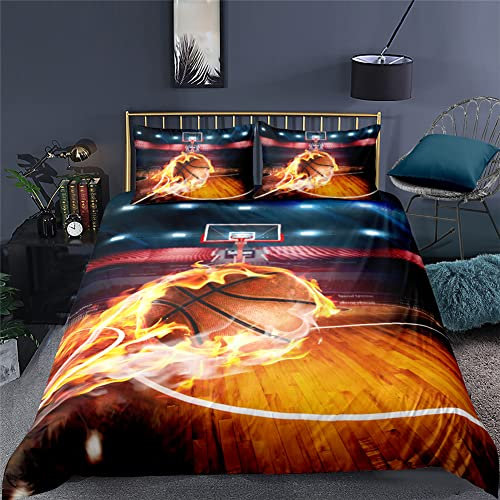 Tomifine Basketball Bettwäsche Sets für Jungen, Bettbezug Set 135x200 cm, Bettbezug-Set für Kinder Junge Teenager Student mit 2 Kissenbezug (135x200cmx1+80x80cmx2,Basketball g)