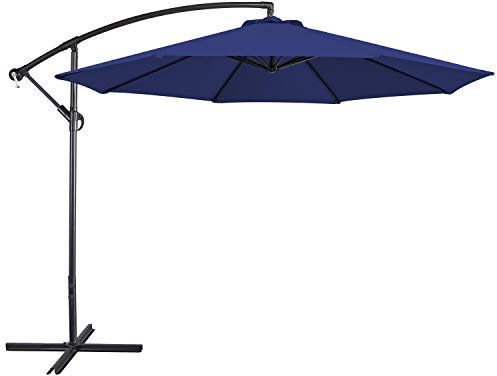 costoffs 3M Cantilever Banana Umbrella Parasol Hanging Offset Umbrella with Tilt & Crank Handle & Cross Base Navy Blue