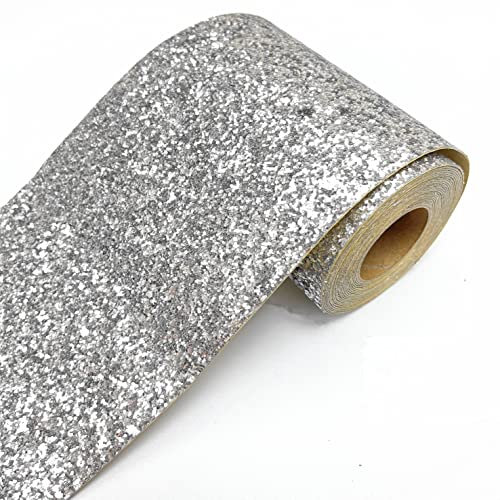 DHHOUSE Silber Glitzer Tapetenbordüre, Selbstklebend funkeln bordüre 20 cm x 5 meters (Silber)