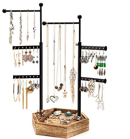 Emfogoo Jewellery Organiser, 6 Tier Jewellery Stand Holder for Necklace Earring Ring Bracelet Display with Adjustable Height Necklace Stand (Rustic Brown)