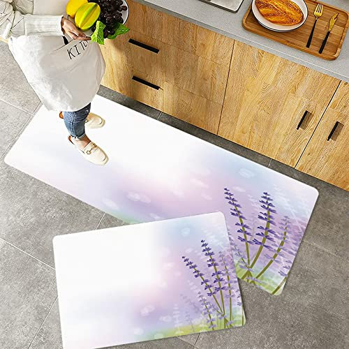 Küchenteppich Teppich Läufer Küchenläufer 2 Stück rutschfest,Lavendel, Natur inspiriert abstrakten Hintergrund mit sanften Pastell Lavendel stammt deko, Waschbar für Flur Küche 40 x 100 cm+40 x 60 cm