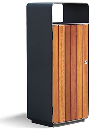 Poubelle extérieur Poubelle en acier durable avec panneau en bois, baril intérieur en acier galvanisé, poubelle simple de grande capacité avec couvercle supérieur for une utilisation en extérieur Bacs