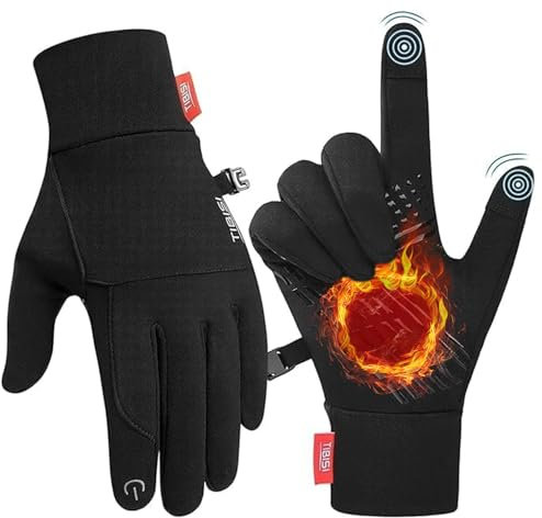 Ruixue Thermo Handschuhe Herren Damen - Winter Warme Beheizbare Winterhandschuhe FahrradHandschuhe Skihandschuhe, Winddichte Sporthandschuhe für Laufen, Fahren, Radfahren, Wandern (Schwarz-ST001, L)