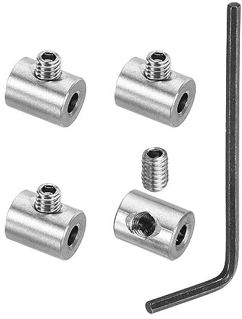 PATIKIL Morsetto per Cavo 3mm Foro Filo Corda Mollette Set, 4pz 304 Inossidabile Acciaio Singolo Fori Blocco Cavo Morsetti Clip con M4 Viti Esagonali Chiave per Cavo Raccordo, Argento