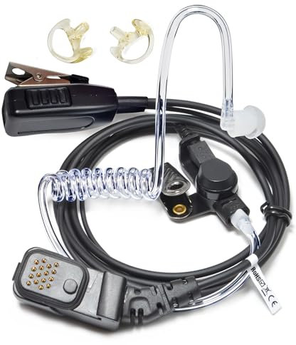 UAYESOK Funk kopfhörer Walkie Talkie Headset mit integriertem PTT-Mikrofon 16-polig für Matra EADS Cassidiam, Jupiter TPH-700 TETRAPOL Bodygrard Funkgerät mit Schallschlauch & Ohrpassstück Ohrstöpsel