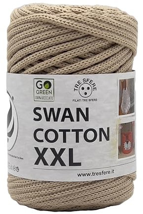 SWAN COTTON XXL (2507 - Beige Corda), filato per borse, cappelli, cestini, sottopiatti, pochette composizione 70% cotone riciclato 30% poliestere, Bobina 250 Grammi 65 Metri