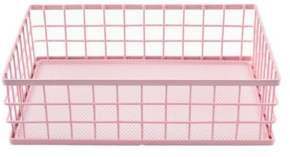 predolo Mesh Storage Box, Metal Wire Baskets, Organizer for Home, Office, Bathroom, Bedroom, Tray (pink)
