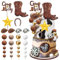 28 Pcs Cowboy Cake Decorations Cowboy Hat Boot Horseshoe Sheriff Badge Ball Cake Toppers Western Cowboy Birthday Baby Shower for Western Theme Party Favors Supplies