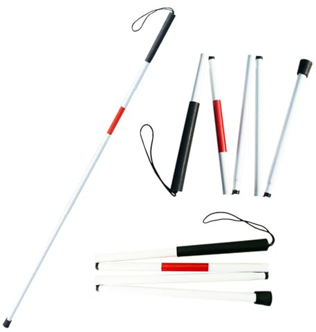 QISEQIRO Faltbarer Gehstock aus Aluminium, reflektierend, rot, für Blinde oder Sehbehinderte, zusammenklappbar in 4 Abschnitten